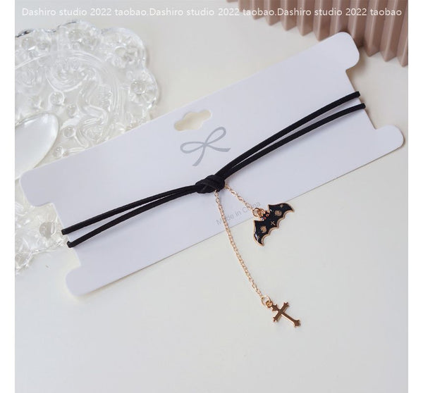 Pendant Velvet Choker Cross Bat FashionChic