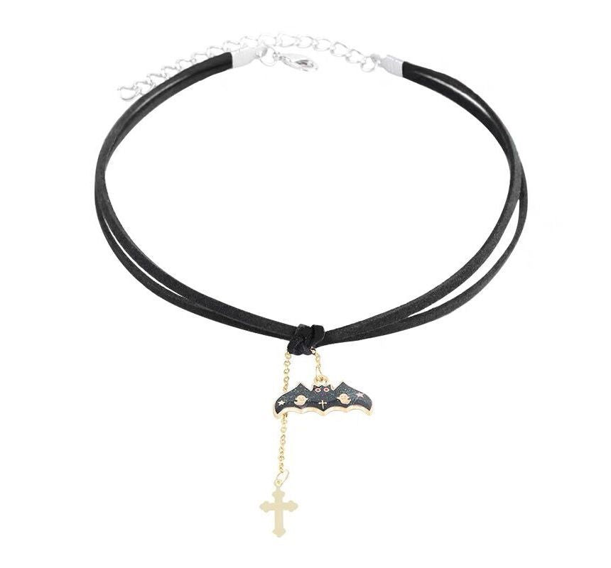 Pendant Velvet Choker Cross Bat FashionChic