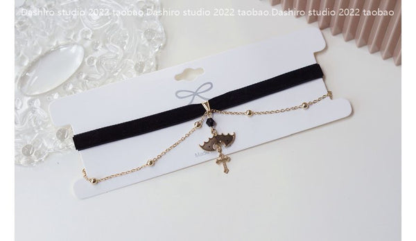 Pendant Velvet Choker Cross Bat FashionChic