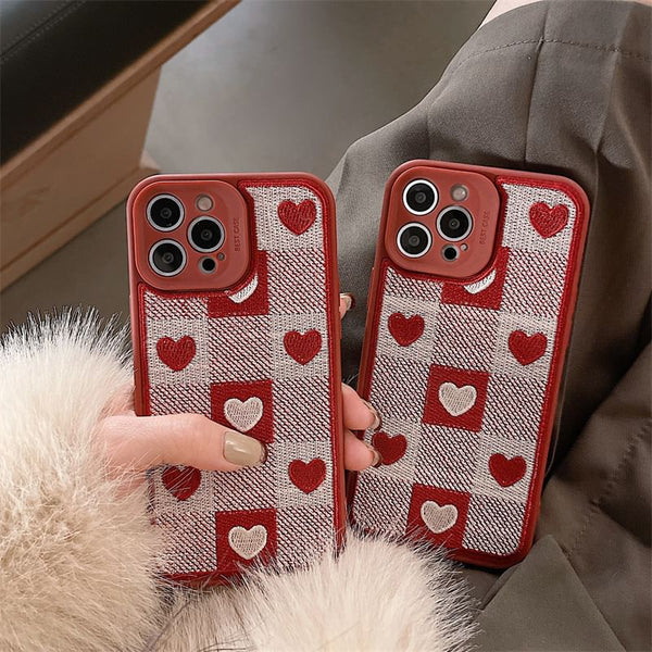 Heart Case Print Plaid Phone FashionChic