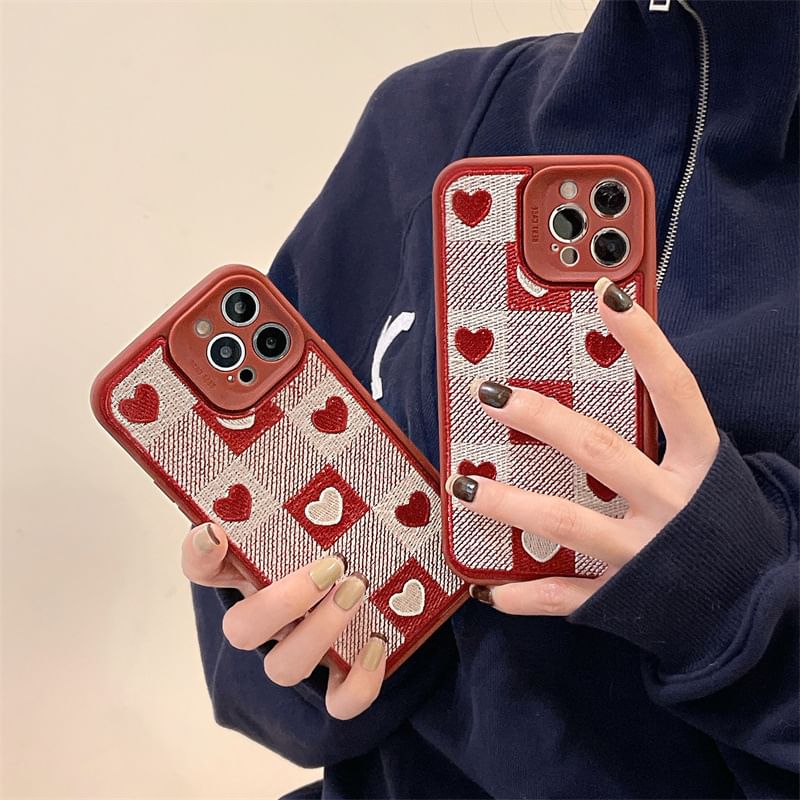 Heart Case Print Plaid Phone FashionChic