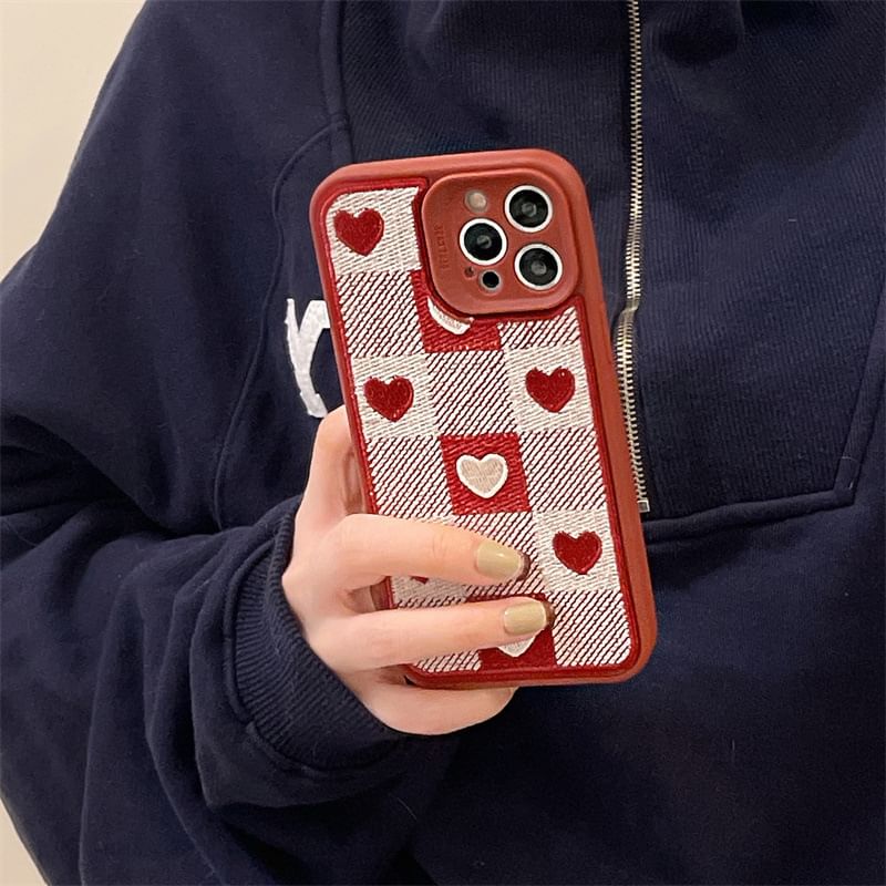 Heart Case Print Plaid Phone FashionChic