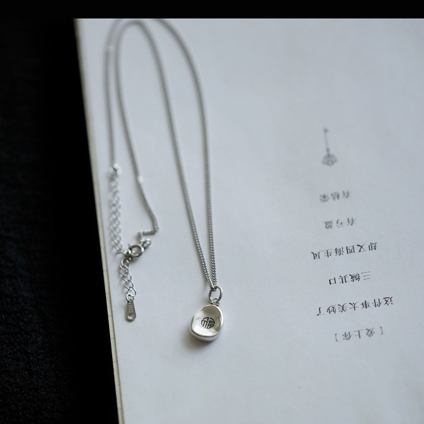 Silver Necklace Pendant Characters Chinese FashionChic