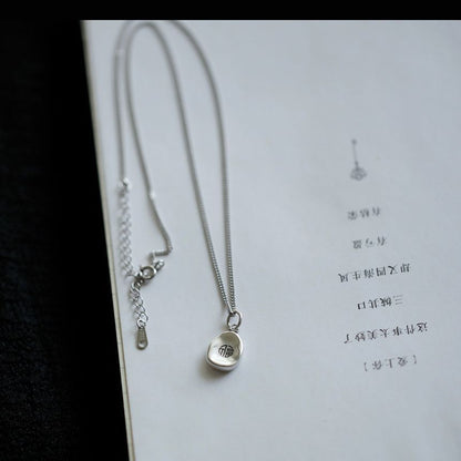 Silver Necklace Pendant Characters Chinese FashionChic