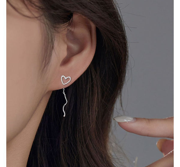 Earring Heart Silver Dangle Sterling FashionChic