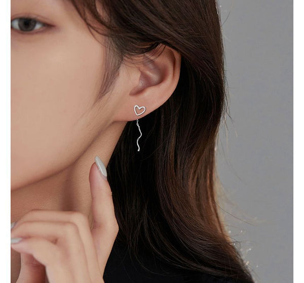 Earring Heart Silver Dangle Sterling FashionChic