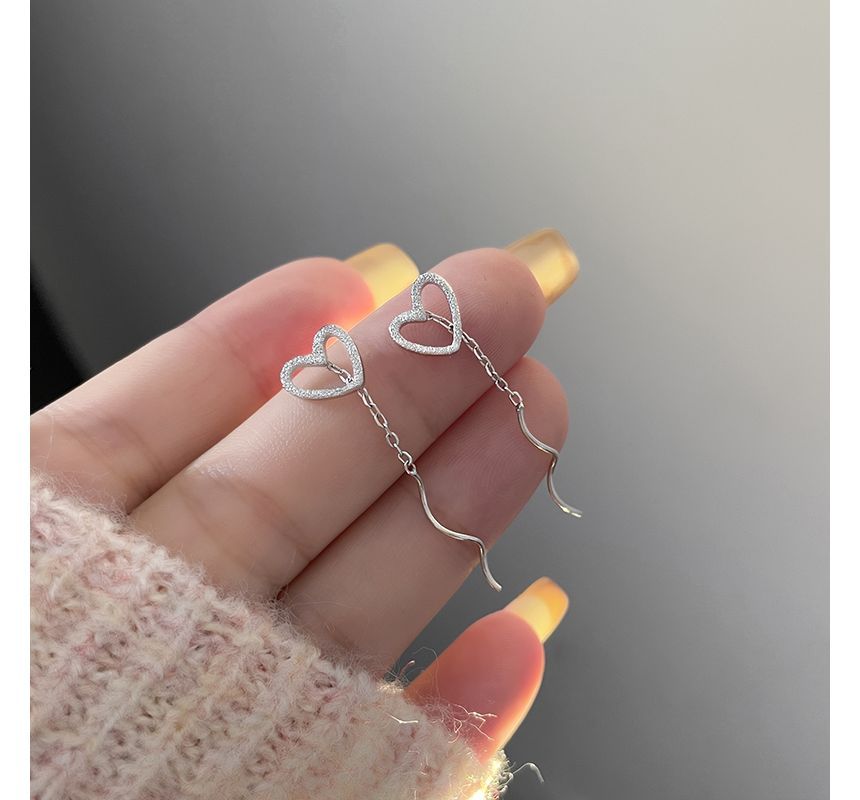 Earring Heart Silver Dangle Sterling FashionChic