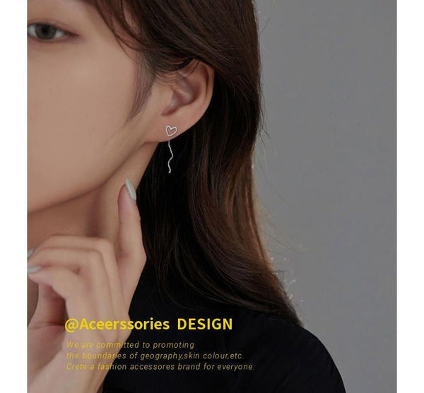 Earring Heart Silver Dangle Sterling FashionChic