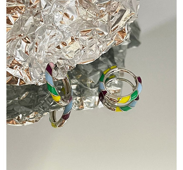 Hoop Glaze Earring Silver Sterling FashionChic