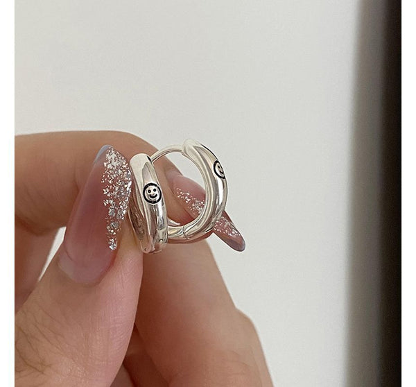 Earring Hoop Silver Smiley Sterling FashionChic