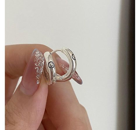 Earring Hoop Silver Smiley Sterling FashionChic