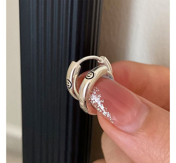 Earring Hoop Silver Smiley Sterling FashionChic