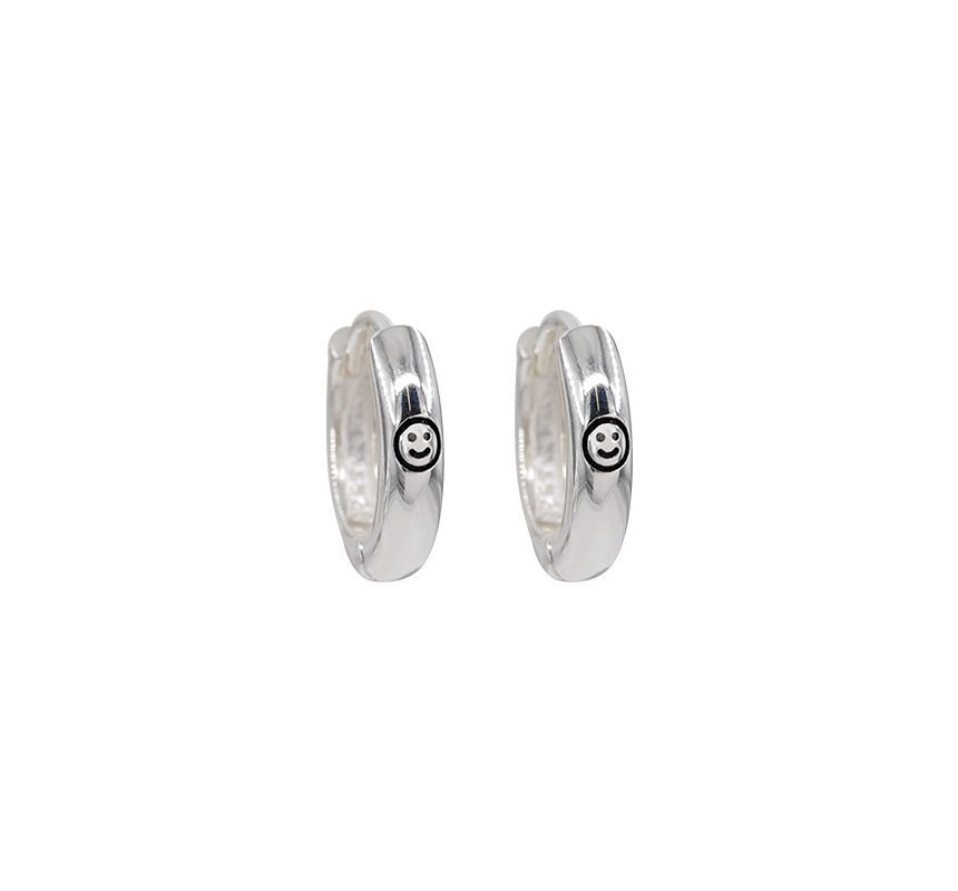 Earring Hoop Silver Smiley Sterling FashionChic