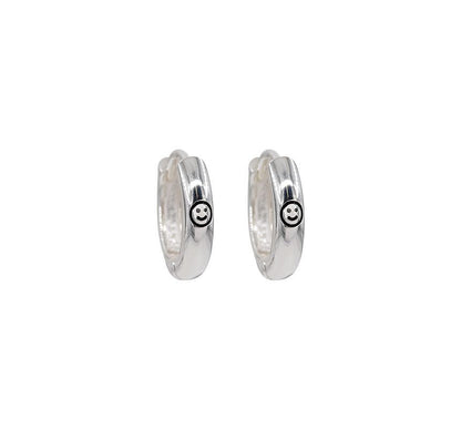 Earring Hoop Silver Smiley Sterling FashionChic