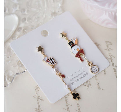 Asymmetrical Rabbit On Poker Enamel Drop Earring Clip / FashionChic