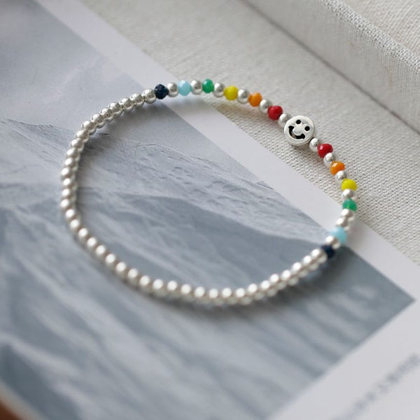 Smiley Sterling Bracelet Silver Face Rainbow FashionChic