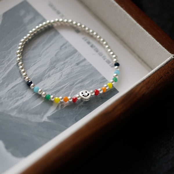 Smiley Sterling Bracelet Silver Face Rainbow FashionChic