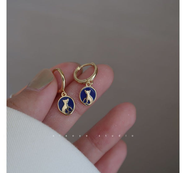 Earring Dangle Cat Silver Sterling FashionChic