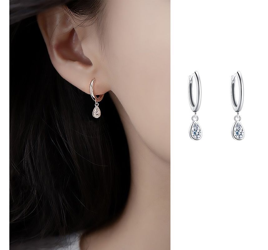 Sterling Earring Dangle Droplet Rhinestone Silver FashionChic