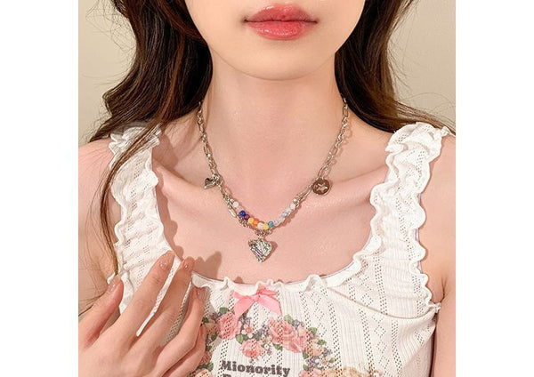 Bead Sterling Pendant Silver Choker Heart FashionChic