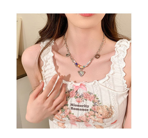 Bead Sterling Pendant Silver Choker Heart FashionChic