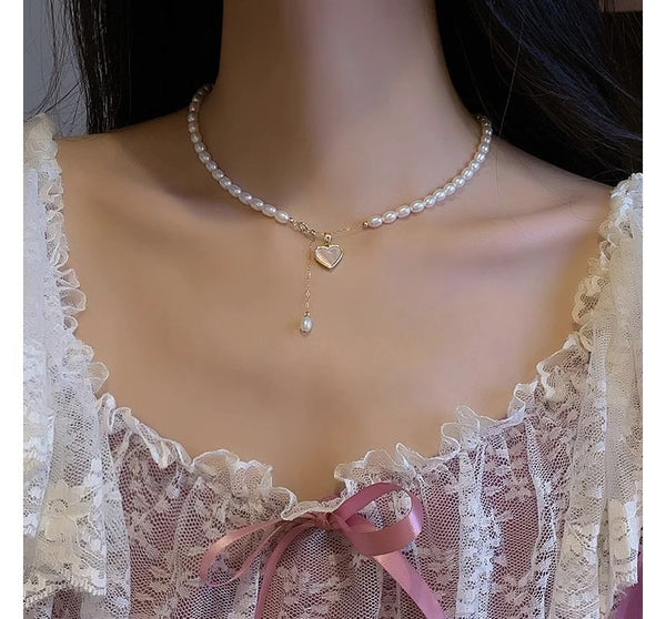 Heart Pearl Faux Choker Pendant Shell FashionChic