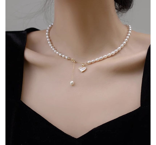 Heart Pearl Faux Choker Pendant Shell FashionChic