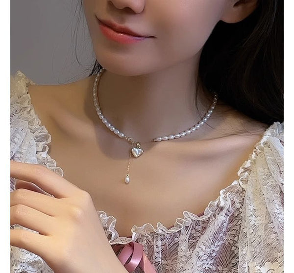 Heart Pearl Faux Choker Pendant Shell FashionChic