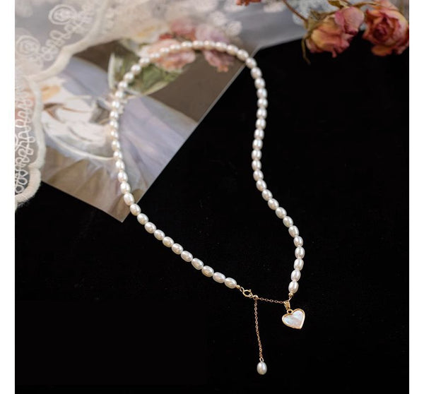 Heart Pearl Faux Choker Pendant Shell FashionChic