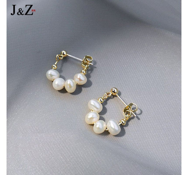 Faux Alloy Pearl Hoop Chain Earring FashionChic