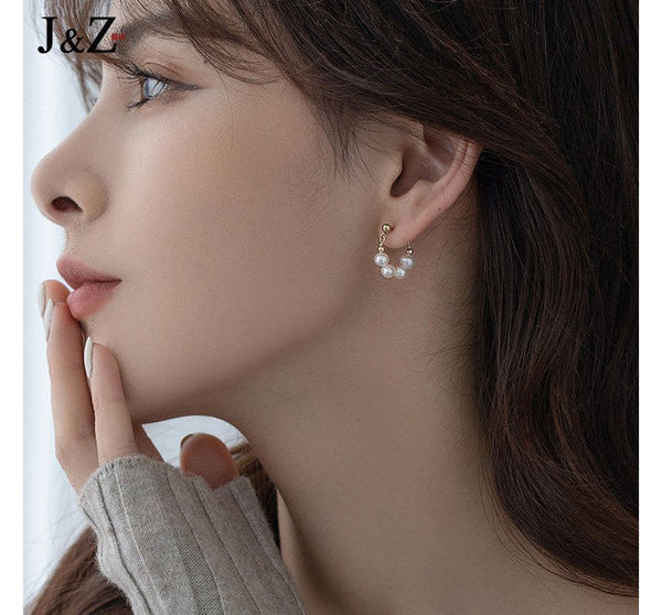 Faux Alloy Pearl Hoop Chain Earring FashionChic