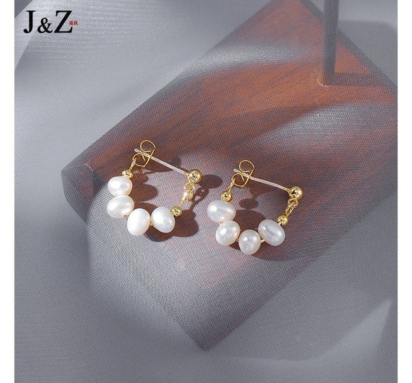 Faux Alloy Pearl Hoop Chain Earring FashionChic