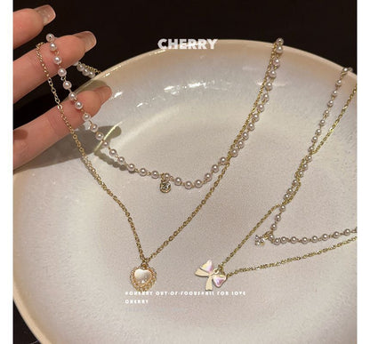 Necklace Faux Pearl Layered FashionChic