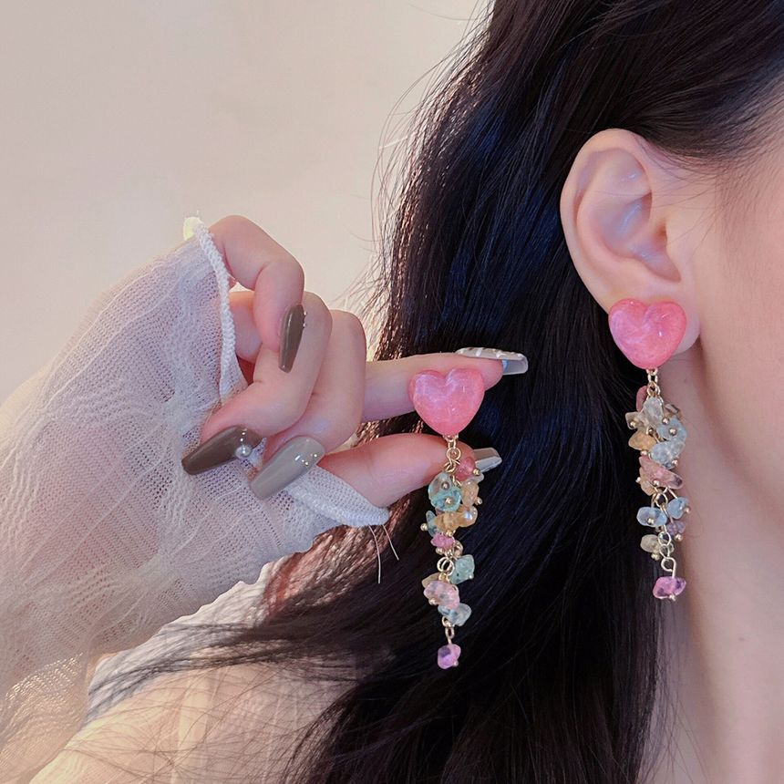 Dangle Floral Earring Acrylic Heart FashionChic