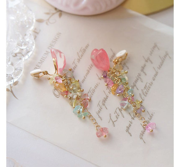 Dangle Floral Earring Acrylic Heart FashionChic