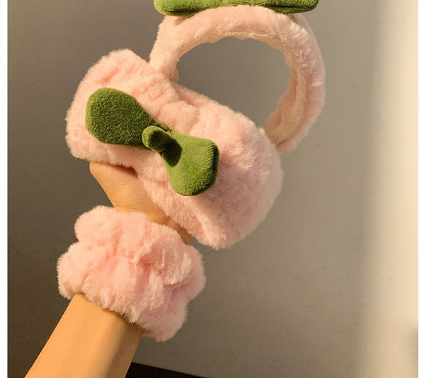 Peach Wrist Band Tie Headband Hair Chenille / FashionChic