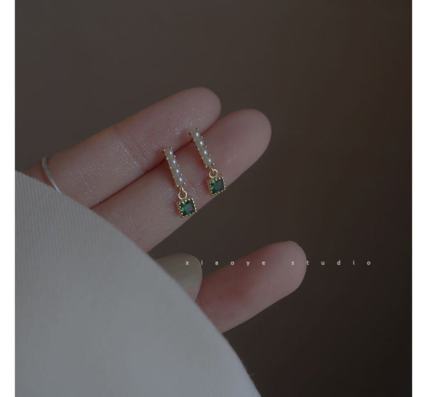 Square Pearl Faux Rhinestone Earring Drop Alloy FashionChic