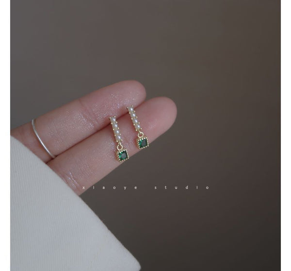 Square Pearl Faux Rhinestone Earring Drop Alloy FashionChic
