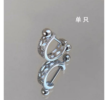 Silver Huggie Sterling Barbell Earring Cutout FashionChic
