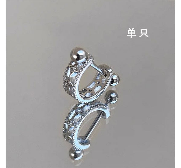 Silver Huggie Sterling Barbell Earring Cutout FashionChic