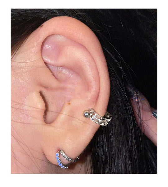 Silver Huggie Sterling Barbell Earring Cutout FashionChic