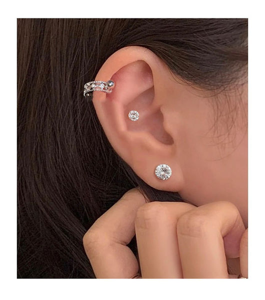 Silver Huggie Sterling Barbell Earring Cutout FashionChic