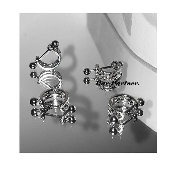 Silver Huggie Sterling Barbell Earring Cutout FashionChic