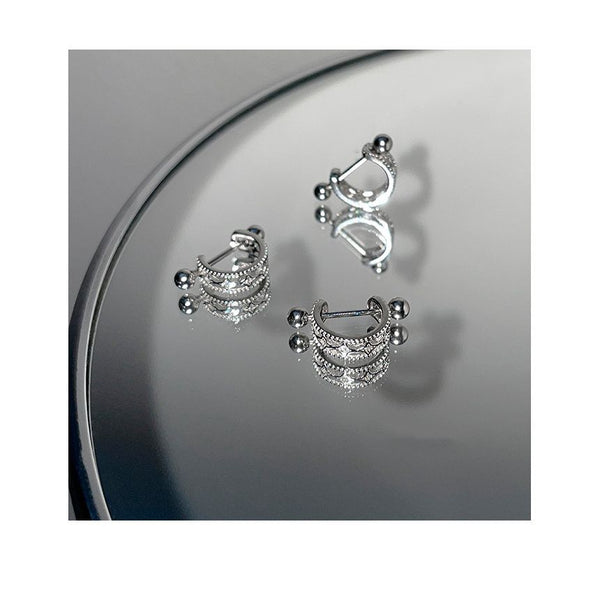 Silver Huggie Sterling Barbell Earring Cutout FashionChic