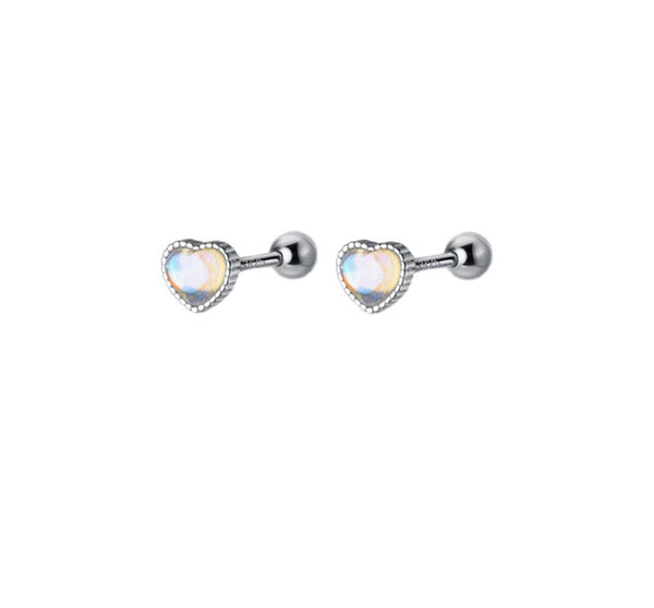 Moonstone Heart Silver Earring Barbell Sterling FashionChic