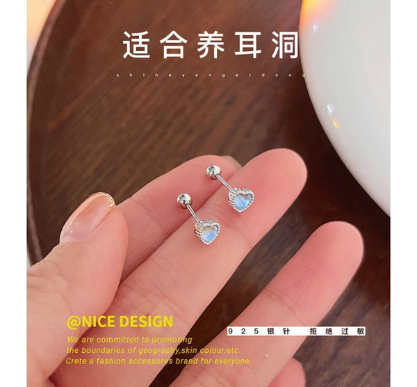 Moonstone Heart Silver Earring Barbell Sterling FashionChic