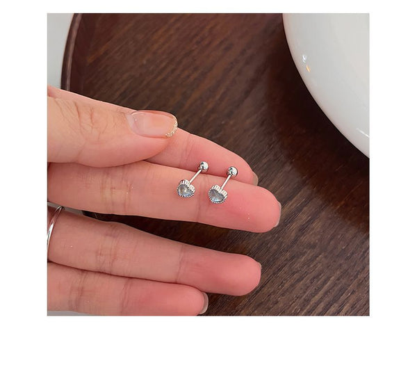 Moonstone Heart Silver Earring Barbell Sterling FashionChic