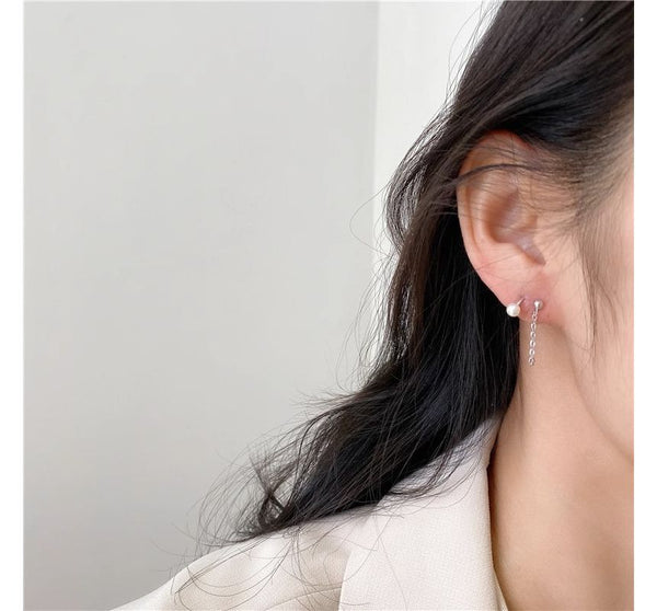 Huggie Pearl Sterling Earring Faux Silver FashionChic