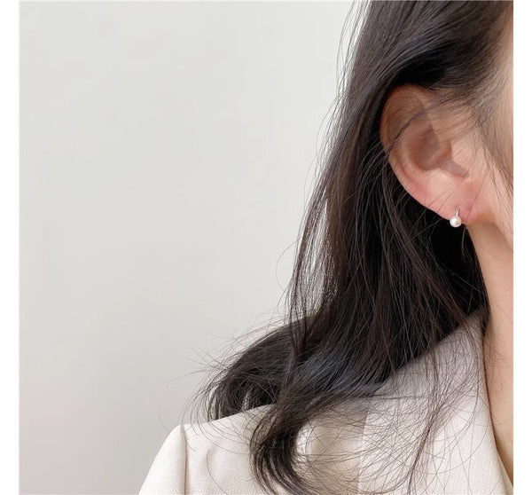 Huggie Pearl Sterling Earring Faux Silver FashionChic