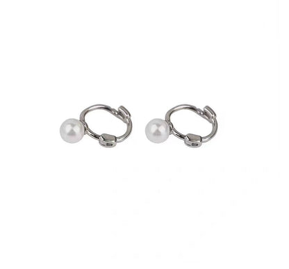 Huggie Pearl Sterling Earring Faux Silver FashionChic